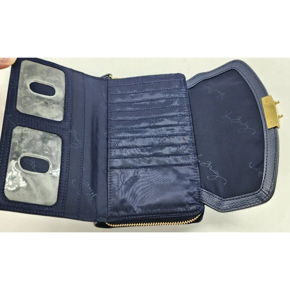 Vera Bradley Tess Wristlet Wallet Zip Around Clutch Organizer Blue Wavy‎ Stripes